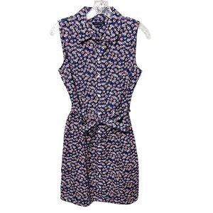 Tommy Hilfiger Blue Red & White Floral Sleeveless Belted Shirt Dress Womens Sz 4